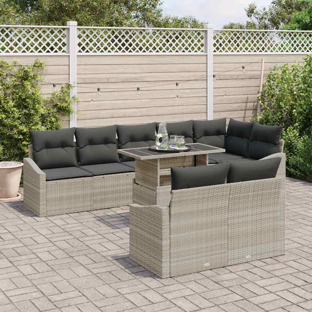 Garten-Sofa-Set 9 pcs Hellgrau und Dunkelgrau 100 x 55 x 73 cm